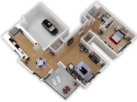 Floor plan for 1 bed, 1 bath, 916 sqft